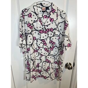 Hello Kitty Sanrio Mens Button Down Shirt All Over Print White Pink Size XXL